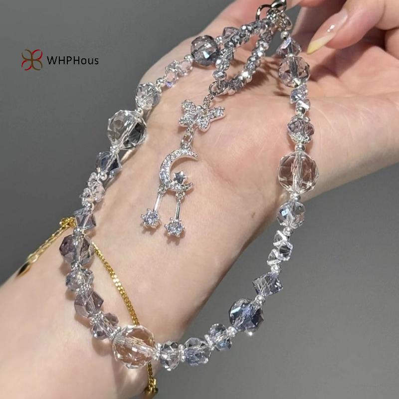 < WHPHous-t > 1 Cái Trong Suốt Đầy Màu Sắc Ngôi Sao Mặt Trăng Dây Điện Thoại Túi Xách Quyến Rũ Móc Khóa Thời Trang Lấp Lánh Pha Lê Hạt Mặt Dây Chuyền Cho Nữ Đẹp