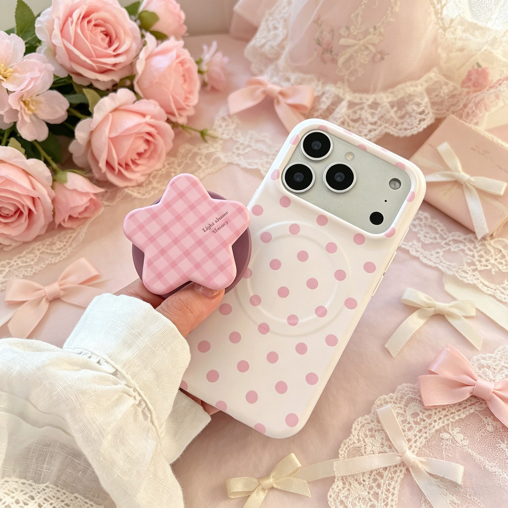 [Loại đính kèm từ tính] Ốp lưng iPhone chấm bi màu hồng phù hợp cho iPhone 17 Pro Max 17 16 15 14 13