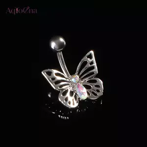 AqToCna 1 Bướm Bụng Nút Nhẫn Trang Sức Thép Không Gỉ Rốn Xuyên Barbell Pha Lê Dễ Thương Bụng Nhẫn Nữ Cô Gái AqToCna
