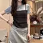 Thiết kế phiên bản Hàn Quốc Ôm hơn Áo thun ngắn tay giả hai mảnh thời trang-