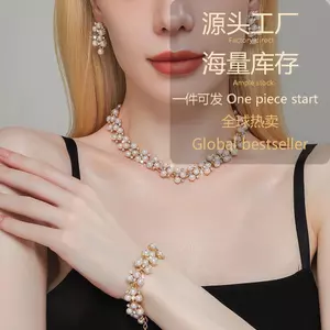 Giả Ngọc Trai Trang Sức Vòng Cổ Thanh Lịch Bông Tai Vòng Tay Ba Mảnh Phụ Kiện Cưới 26.5.6