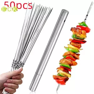 50 Cái Xiên Thịt Nướng Bằng Thép Không Gỉ Có Thể Tái Sử Dụng Xiên BBQ Kebab Iron Sti Cho Cắm Trại Ngoài Trời Dụng Cụ Dã Ngoại Dụng Cụ Nấu Ăn Đẹp
