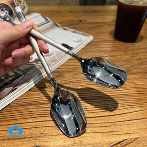 🌤️COD🌤️Thìa Inox Ăn Phở, Ăn Súp Mạ Vàng, Mạ Bạc Cao Cấp - Muỗng Inox Cán Dài Đầu Vuông