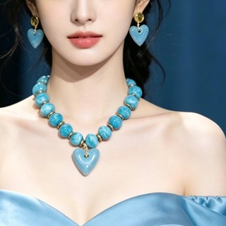 1 Cặp Bohemian Hạt Tình Yêu Mặt Dây Chuyền Áo Len Dây Chuyền Phong Cách Kỳ Nghỉ retro Bông Tai