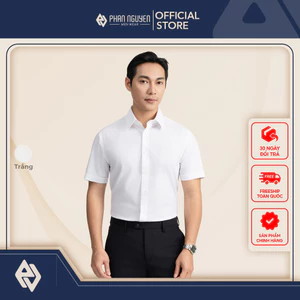 Áo sơ mi trắng cộc tay nam Phan Nguyễn, chất liệu bamboo mềm, nhẹ, mát, form slim fit SMC.575