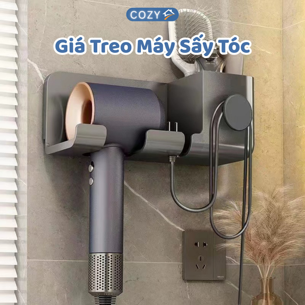 Giá Đỡ Máy Sấy Tóc Treo Tường, Kệ Đựng Đồ Phòng Tắm Không Khoan Gọn Đẹp Chắc Chắn