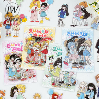 JIANWU Dễ Thương Power Girl Series Kawaii Nhân Vật Phong Cảnh Chất Liệu Cắt Dán Thêu Sò PET Miếng Dán Sáng Tạo Tạp Chí Văn Phòng Phẩm