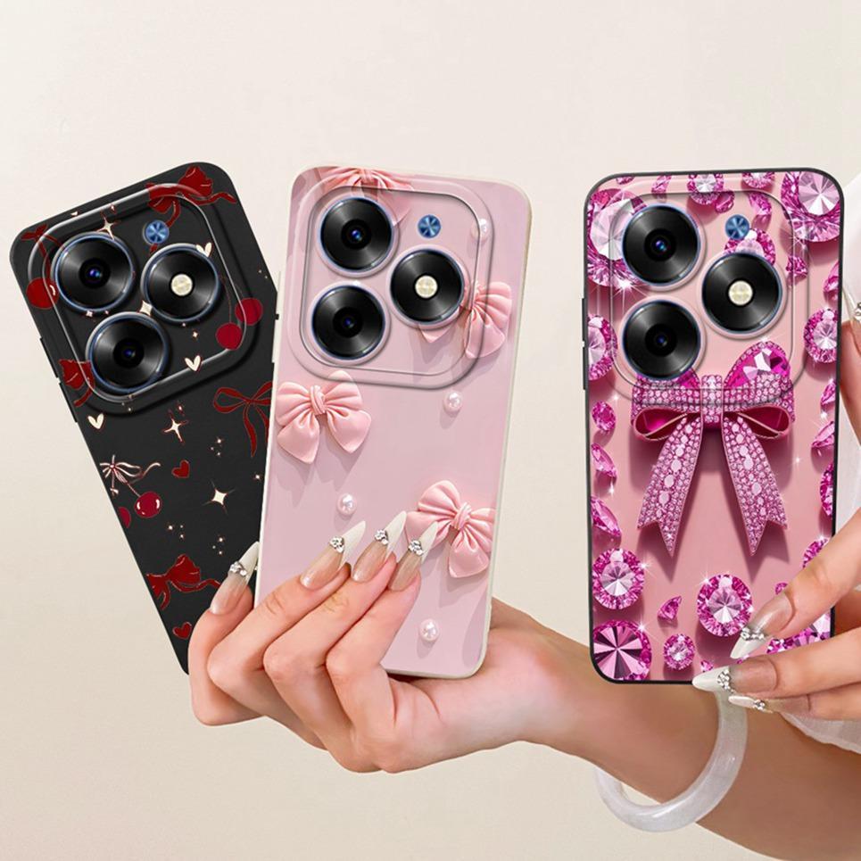 Dành Cho Infinix Hot 40i Hot40i X6528B Ốp lưng Hoa Thạch Bướm Da Báo In Nơ Họa Tiết Vỏ Silicon Mềm Ốp Lưng