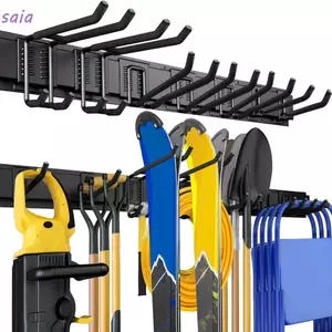 Móc lưu trữ nhà để xe SAIA, Dụng cụ sắp xếp dụng cụ làm vườn treo tường có thể điều chỉnh, Giá đỡ chổi kim loại hạng nặng màu đen bền bỉ Phụ kiện làm vườn