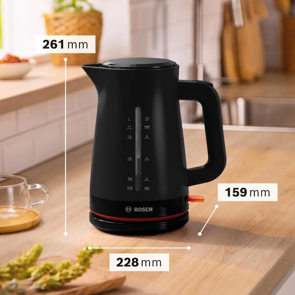 Ấm siêu tốc BOSCH TWK3M123 màu đen, Bình đun siêu tốc cao cấp sang trọng, HÀNG ĐỨC NHẬP KHẨU