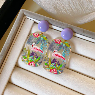 Bông tai hoa nhiệt đới in Acrylic với bông tai thời trang và khí quyển phóng đại