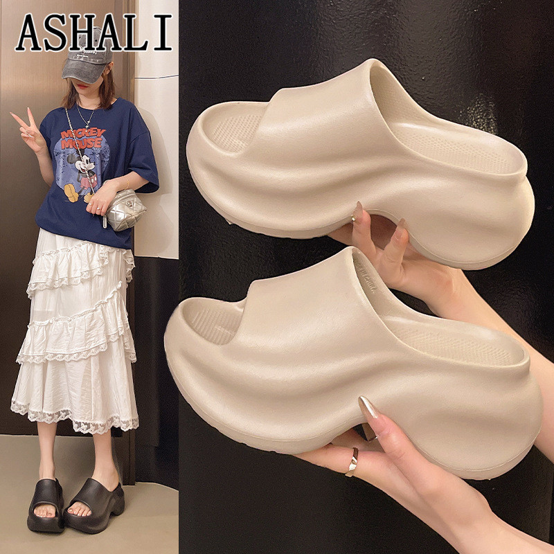 ASHALI Dép Đế Dày Nữ Mùa Hè Giày Sandal Bên Ngoài Nữ Influencer Phù Hợp Với Mặc Ngoài 7cm