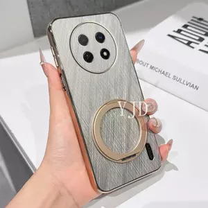 YJD Ốp Lưng Cho Huawei Nova 14i Vàng Da Lụa Mạ Điện Khung Giá Đỡ Chống Rơi Vỏ Điện Thoại