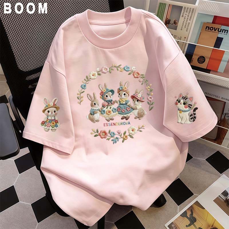 Áo thun chữ thêu nữ kiểu hàn quốc form rộng tay lỡ cổ tròn cotton mát - hè hot trend in cách dễ thương- Local brand #07