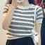 Mùa hè Mới Thời Trang Sọc Tay Ngắn Màu Trơn Đa Năng Giảm Tuổi Giảm Béo Dệt Kim Top Áo Thun VN