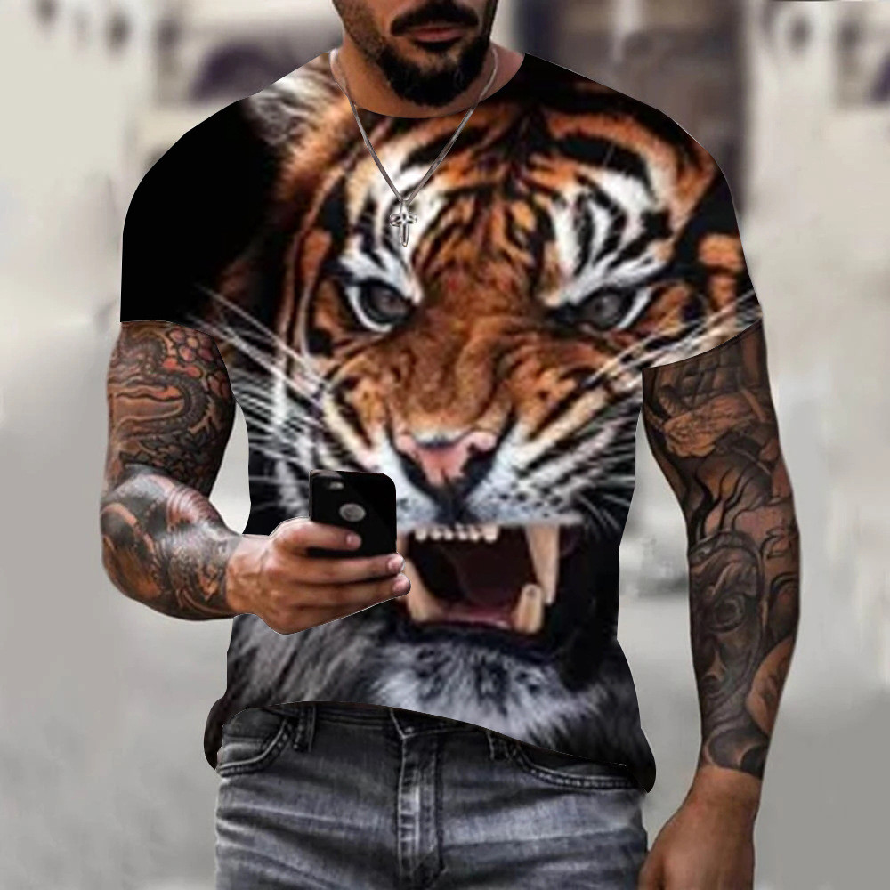 Áo Nam Mùa Hè Short Tay In Hình 3D Quái Vật Hổ