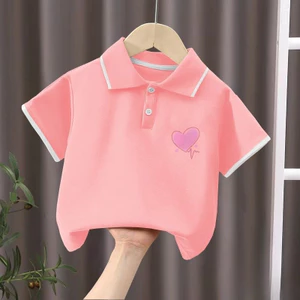Áo Polo Trẻ Em In Hình Trái Tim Tay Ngắn Thường Ngày Dễ Thương Mặc Hàng Ngày Mẫu Giáo