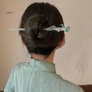 Hàn Quốc Hanfu Kẹp Tóc Lá Tre Pha Lê và Zircon - Thanh Lịch cho Cô Gái Retro