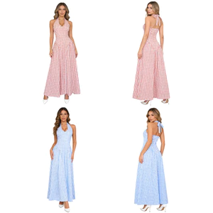 Nyeemya Nữ Nhân Quả Kẻ Sọc Sundress Dây Cổ Chữ V Không Tay Lưng Thả Eo Chữ A Đầm Maxi Cho Kỳ Nghỉ Du Lịch Mặc Hàng Ngày