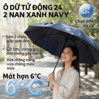 Ô tự động gấp gọn, chống gió UV, bền chắc với 24 sườn, phù hợp du lịch và bảo vệ khỏi nắng (Màu navy)