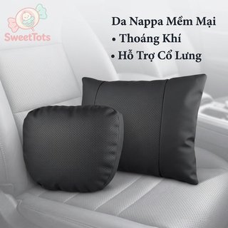 Gối Cổ Ô Tô Gối Thắt Lưng Ô Tô Cao Cấp Nappa Da Thoáng Khí Hỗ Trợ Lái Xe Dài Văn Phòng