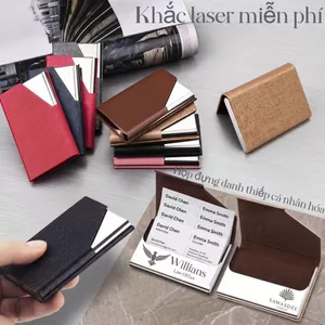 Hộp đựng danh thiếp cá nhân, Hộp đựng thẻ da, Hộp đựng thẻ tùy chỉnh có văn bản & Logo, Hộp đựng thẻ có khắc tên