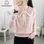 Tweeduj Áo Len Phong Cách Hàn Quốc, Cổ Búp Bê Nơ Ngọt Ngào, Chất Liệu Hạt Đính Kèm