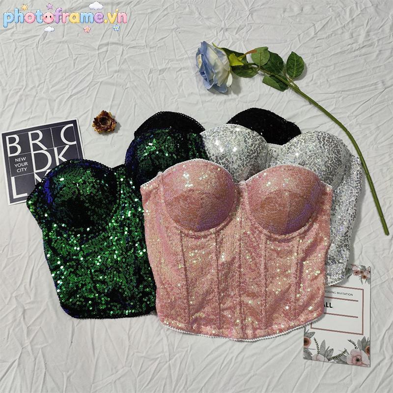 Áo Ngực Top Sequin Công Nghiệp Nặng Xương Cá - Hộp Đêm Phong Cách Quấn Ngực Thời Trang Hạt Kéo Lấp Lánh Corset