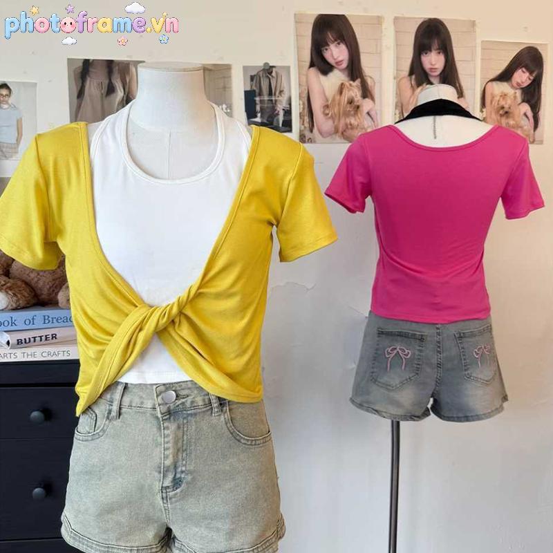 Khung Ảnh Mùa Hè Với Áo Thun Ngắn Mỏng, Thiết Kế Màu Sắc Tương Phản Và Miếng Lót Ngực Cố Định