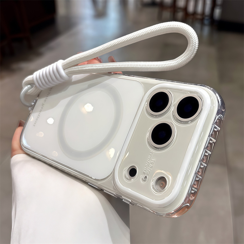 Ốp điện thoại từ tính dây tay tiếng Anh đơn giản cho iPhone 17 Pro Max 16 15 pro max Bảo vệ ống kính chống rơi Vỏ cứng bảo vệ điện thoại