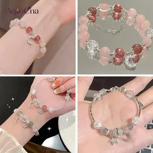 AqToCna Vòng Tay & Mặt Dây Chuyền Ngôi Sao Mặt Trăng Cho Bé Gái, Đá Pha Lê Đính Hạt, Quà Tặng Tình Bạn