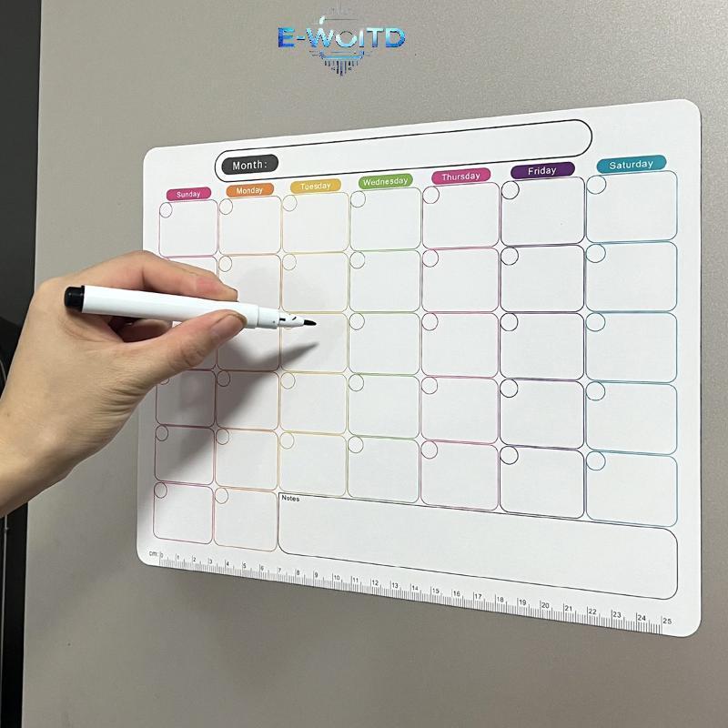 E-WOITD Tủ Lạnh Từ Tính Khô Xóa Lịch Công Cụ Lập Kế Hoạch Hàng Tháng Bảng Trắng Ghi Lại Bảng Tin Nhắn Memo Pad Nhà Bếp Tủ Lạnh Trang Trí E-WOITD