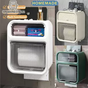 Tweeduj Hộp đựng giấy vệ sinh hai lớp đa chức năng Treo tường Giá đỡ khăn giấy phòng tắm chống nước không đục lỗ có ngăn kéo VN