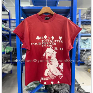 Chất Lượng Cao Hàng Sẵn Có E3716 Phong Cách Đau Khổ Thú Cưng Đỏ Chó Con In Họa Tiết Rửa Nước Đau Khổ Tay Áo Vest