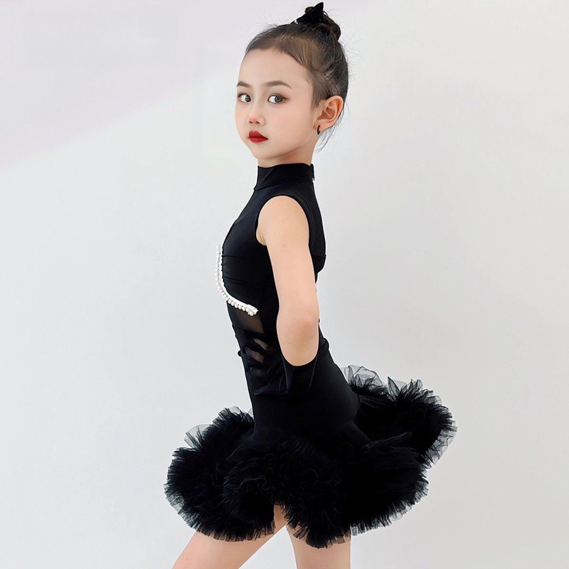 💕Chỗ💕 Chân Váy Khiêu Vũ Latin Tiêu Chuẩn Cuộc Thi Trang Phục Cô Gái Cổ Cao Lưới Nối Không Tay Váy Vải Tuyn Phồng