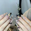 Handmade Đeo Móng Tay Pháp Tính Khí Cao Cấp Nhẹ Nhàng Dễ Thương Da Đen Mèo Kitty Trắng Mắt Mèo Miếng Dán Móng Tay