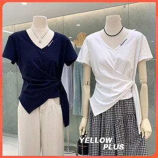Áo thun ngắn tay mùa hè dành cho nữ Phong cách mới Hot Girl Cổ chữ V có dây buộc Top Slimer Look