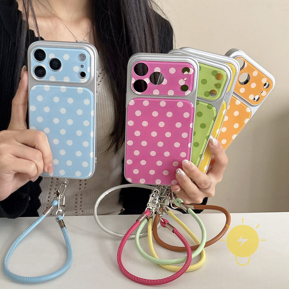 Phone Case For iPhone 17 Pro Max 16 15 14 13 Acrylic TPU Colorful Polka Dot Strap Aesthetic Korean Cute