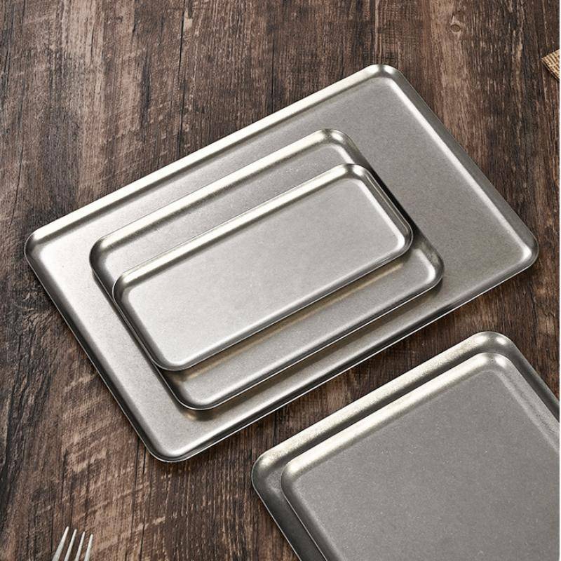 Tốt Retro Thép Không Gỉ Vuông Đĩa Ốc Đĩa Phục Vụ Thực Phẩm Khay Cho Văn Phòng Tại Nhà Đảng Sna Trình Bày Tốt