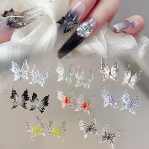 TRTR 20 Chiếc Băng Xuyên Nhiệt Độ Làm Mềm Bướm Phụ Kiện Móng Tay 3D Màu Gradient Bướm Mặc Móng Tay Nhựa Khoan Trang Trí VN