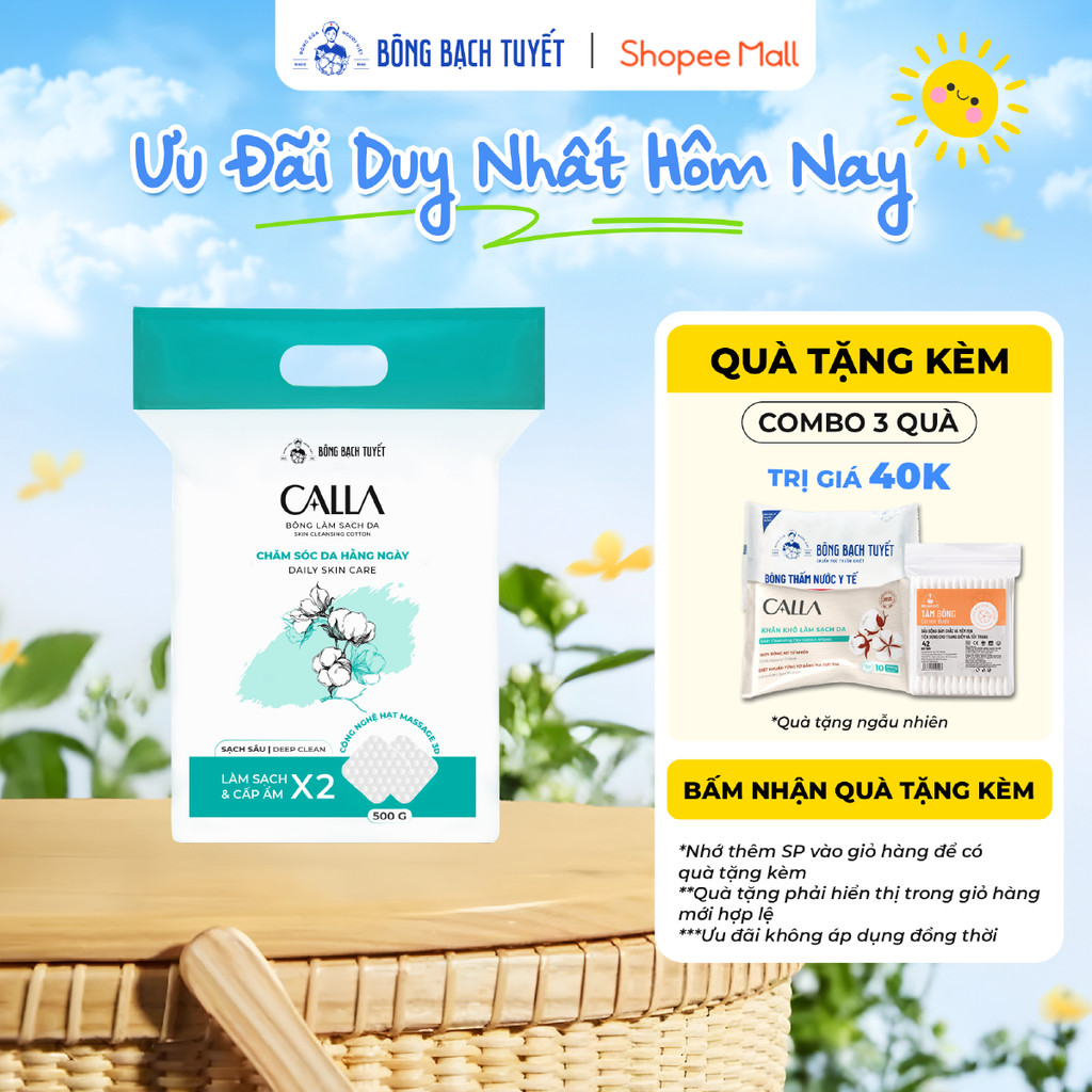 Bông tẩy trang làm sạch da Bông Bạch Tuyết Calla Sạch Sâu 500Gr