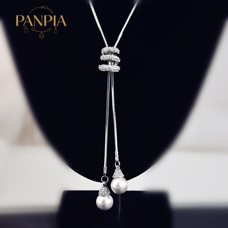 PNPIA- Cổ Điển Đơn Giản Ngọc Trai Dài Xoắn Ốc Có Thể Điều Chỉnh Mặt Dây Chuyền Nelace Cho Nữ Cô Gái Tinh Tế Đa Năng Áo Len Dây Chuyền Phụ Kiện Quà Tặng