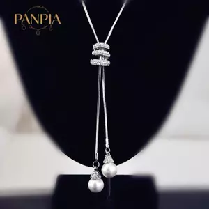 PNPIA- Cổ Điển Đơn Giản Ngọc Trai Dài Xoắn Ốc Có Thể Điều Chỉnh Mặt Dây Chuyền Nelace Cho Nữ Cô Gái Tinh Tế Đa Năng Áo Len Dây Chuyền Phụ Kiện Quà Tặng