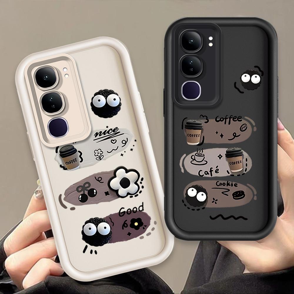 Ốp Lưng Cho VIVO Y19S Pro Y29 4G Hoạt Hình Silicon Mềm Vỏ Điện Thoại TPU Đen Bóng Than Thiên Thần Mắt Chống Sốc Mặt Sau