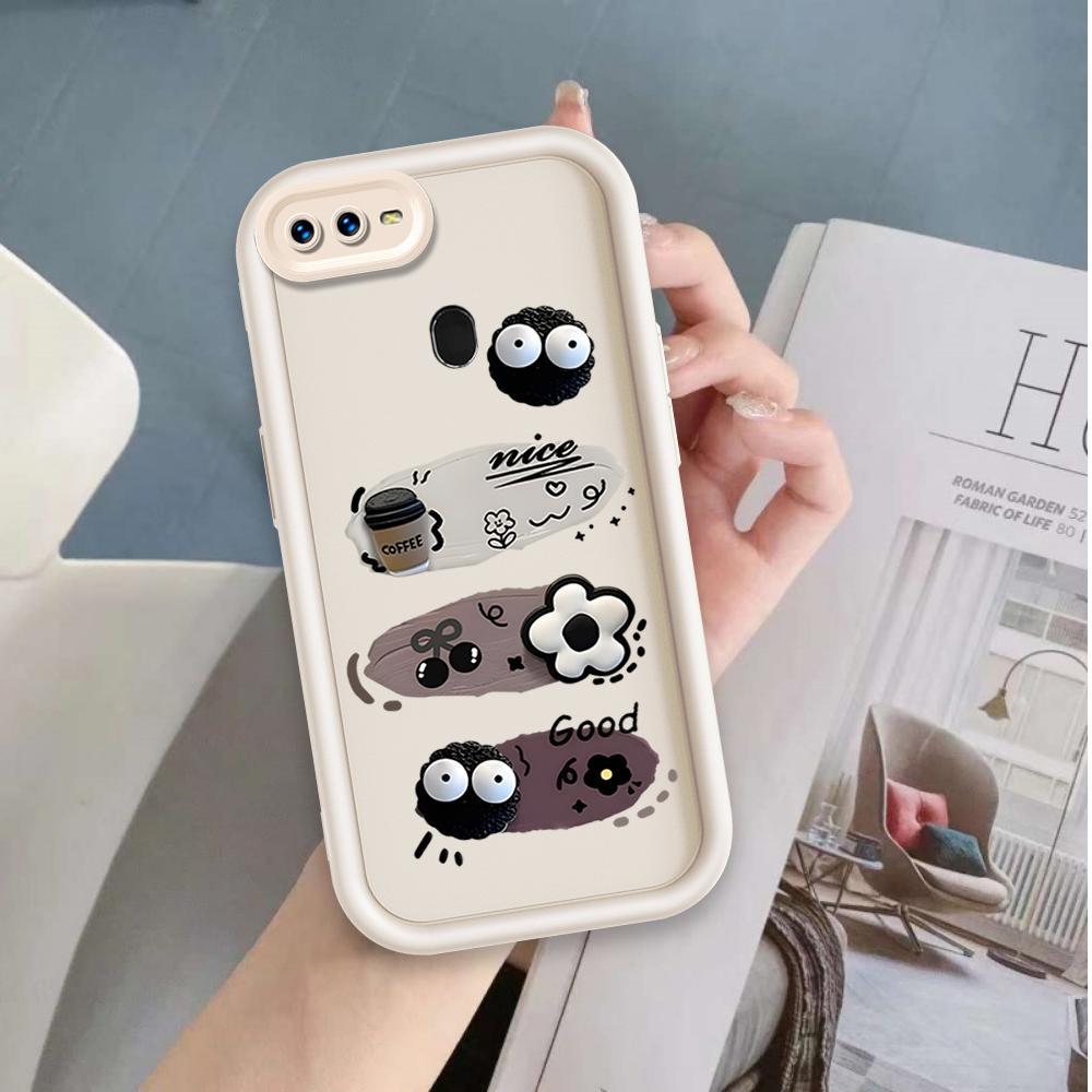 Ốp Lưng Cho OPPO A5S A7 A12 A11K Hoạt Hình Silicon Bé Gái Mềm Vỏ Điện Thoại TPU Đen Bóng Than Thiên Thần Mắt Chống Sốc Ốp Lưng