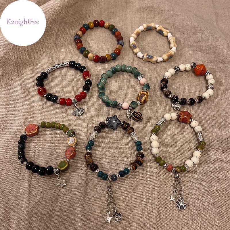 K2nightFee Thủ Công Gốm Đính Hạt Vòng Tay Vintage Co Giãn Vòng Tay Thanh Lịch Retro Phong Cách Boho Có Thể Điều Chỉnh Vòng Tay Trang Sức Cho Nữ VN