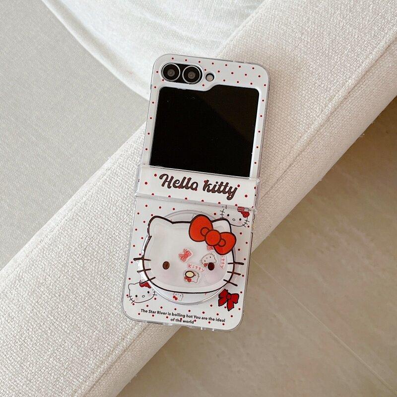 Thích Hợp Cho Samsung Galaxy ZFlip7 zflip6 Red Polka-Dot Kt Vỏ Điện Thoại Từ Tính Dây Gấp Vỏ Cứng Cho Z Flip 7 6 5 4 3 5G Vỏ Bảo Vệ