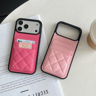 Vỏ điện thoại kinh doanh thẻ kép bằng da vải thiều kim cương cho iPhone 17 16 15 14 13 Pro Max