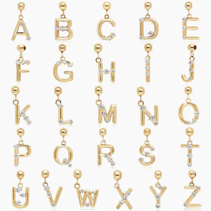 Mạ Đồng Vàng 18k DIY 26 Chữ Cái Tiếng Anh Bong Bóng Kẻ Sọc Zircon Mặt Dây Chuyền Tên Vòng Cổ