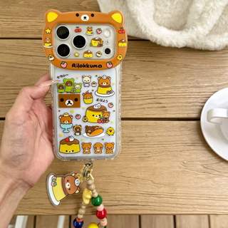 Vỏ 17promax Dễ Thương Rilakkuma Pudding Theo Chủ Đề Cho iphone 17 17Air 16 15 14 13 Pro Max Vỏ Điện Thoại 17promax Với Handmade Đính Hạt Charm Tai Gấu Bảo Vệ Camera